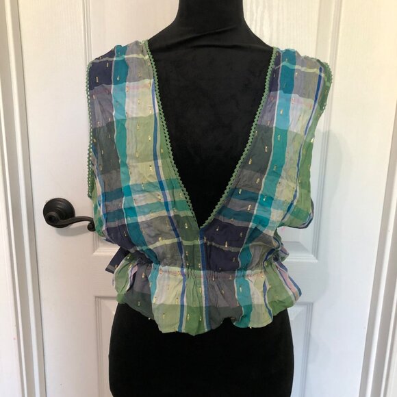 Aerie Women's Plaid Peplum Cropped Tank Top Size Large Multicolor NWT‎ - Picture 8 of 11